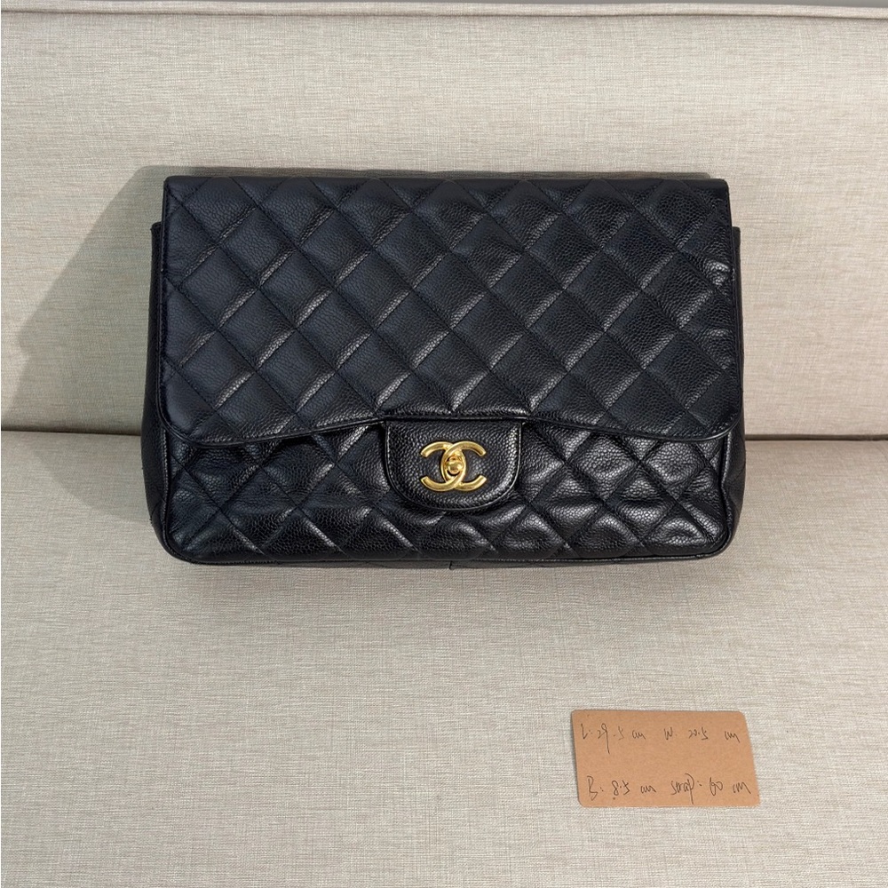 SOLD - CHANEL Black Caviar Classic Single Flap Jumbo GHW - Picture 15 of 16